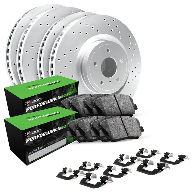 R1 Concepts WMSH2-74034 Rotors - Carbon Coated - Drilled W/ Perf Sport Pads & Hdw